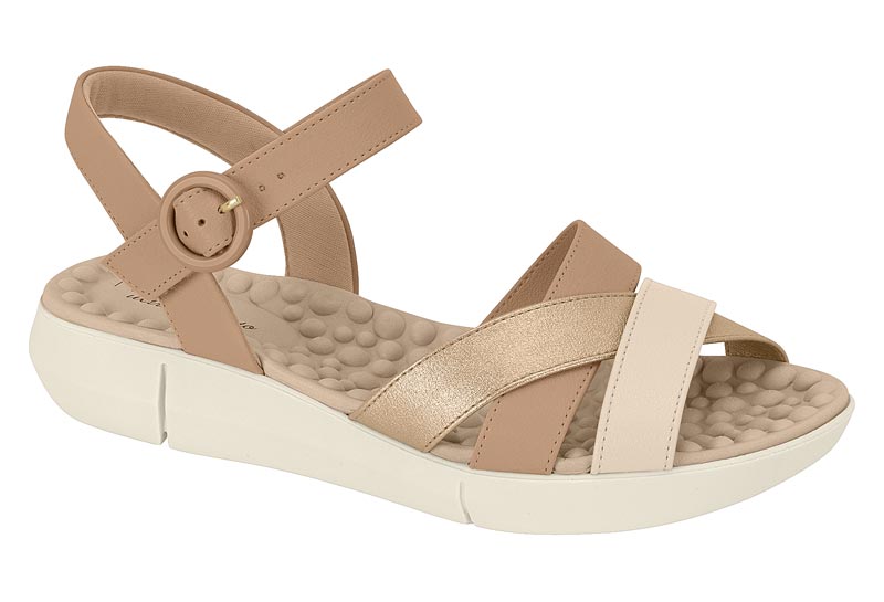 Sandalia Cuña Baja Tiras Nude Dorado Crema Modare