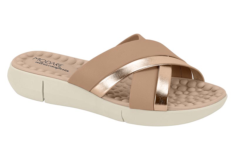 Sandalias de Tiras Cruzadas Nude Oro Rosado Ultra Conforto Modare