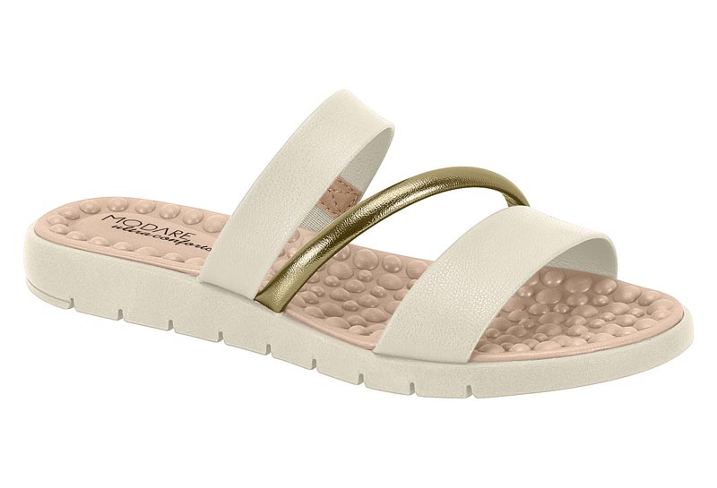 Sandalia Plana Confort Bicolor Modare Blanco Off y Dorado