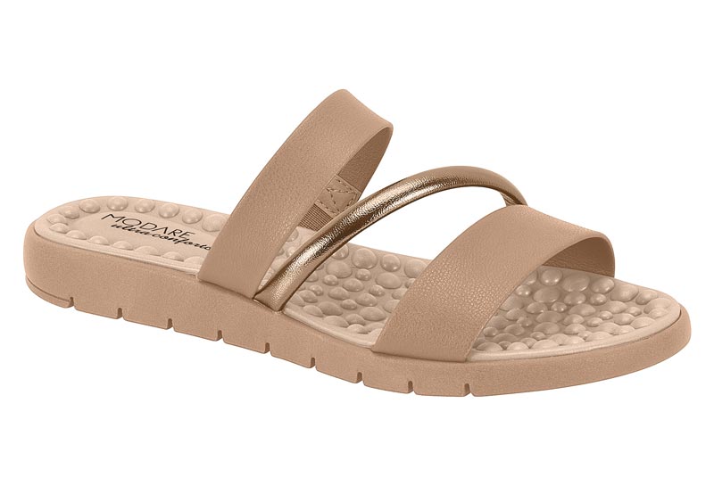 Sandalias Tiras Nude Metálico Oro Rosado Ultra Conforto Modare