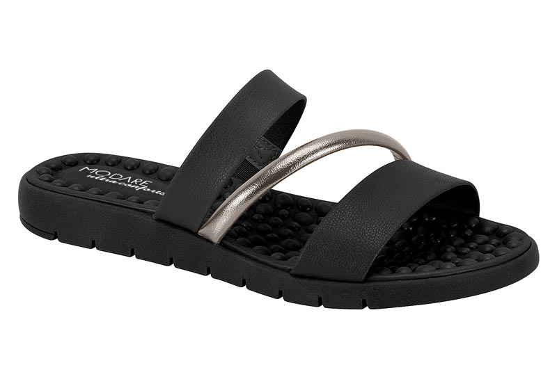 Sandalia Doble Tira Metálica Negro Ultra Conforto Modare