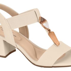 Sandalia Bloque T-Strap Adorno Elástico Crema Modare