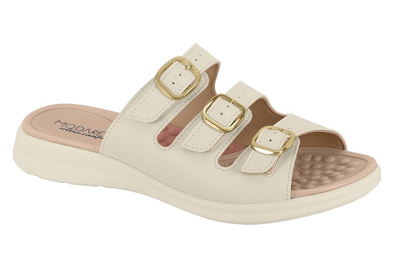 Sandalia Triple Hebilla Napa Blanco Off Modare Ultra Confort