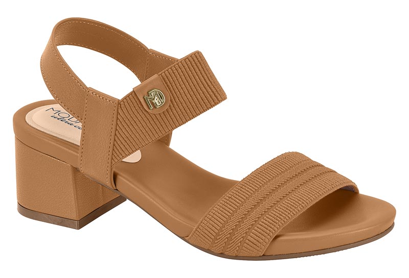 Sandalia Elástica Tacón Bloque Camel Ultra Confort Modare