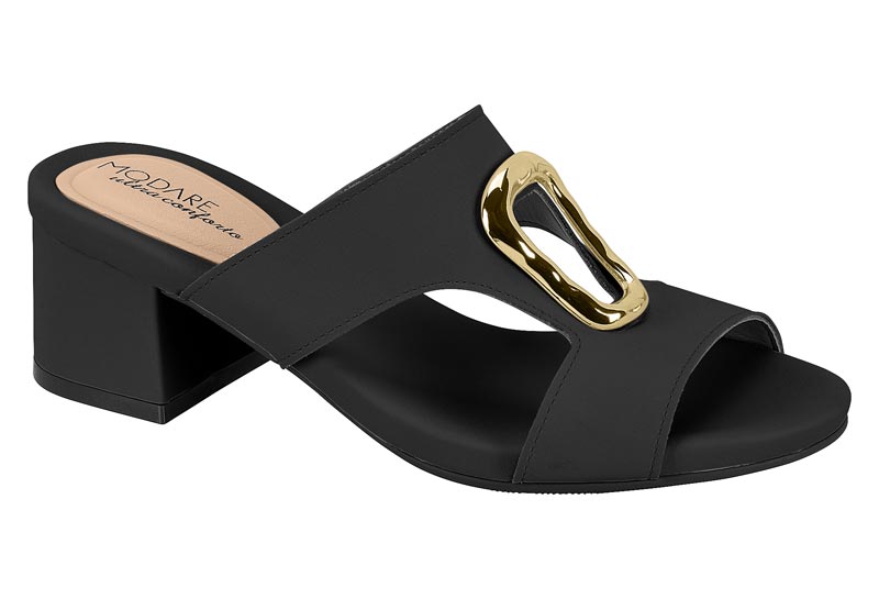 Sandalia Nobuck Ultra Soft Negro con Detalle Dorado Modare