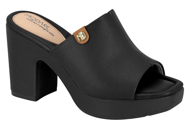 Sandalias Plataforma Tacón Bloque Negro Napa Modare