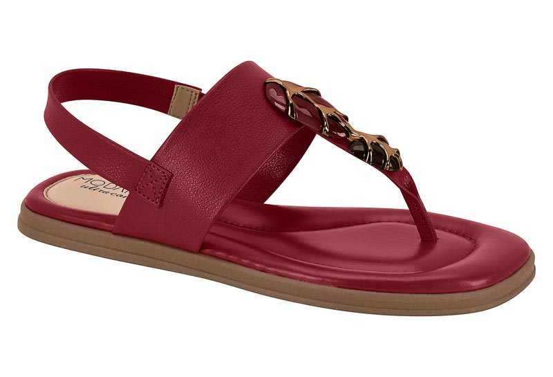 Sandalia Plana Modare Napa Cherry T-Strap Ultra Confort
