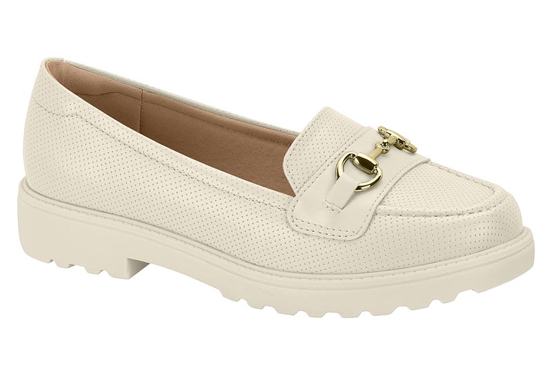 Mocasín Track Perforado con Herraje Dorado Blanco Off Modare