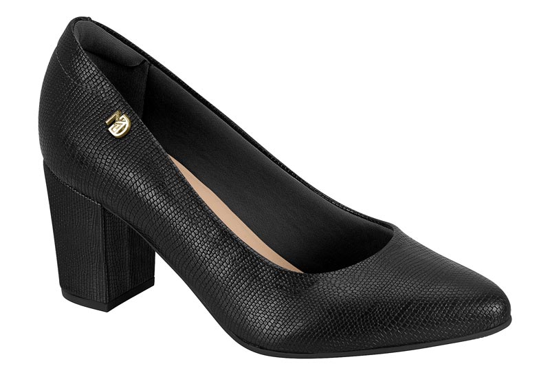 Zapatilla Confort Tacón Bloque Napa Lezard Negro Modare