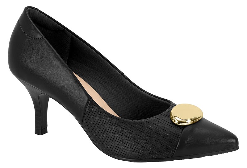 Zapatilla Tacón Kitten Negra Modare con Apliqué Metálico