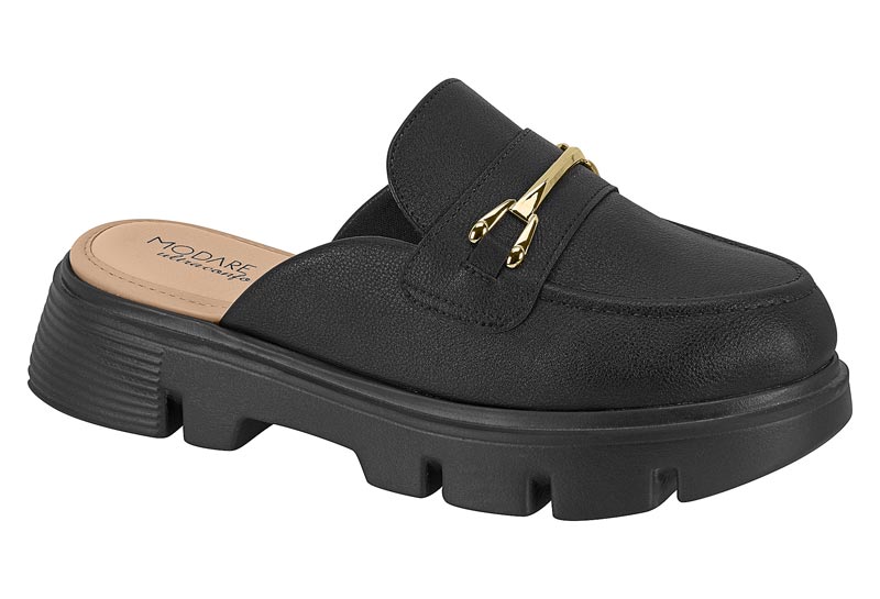 Mule Mocasín Mujer Track Suela Napa Herraje Dorado Modare Negro