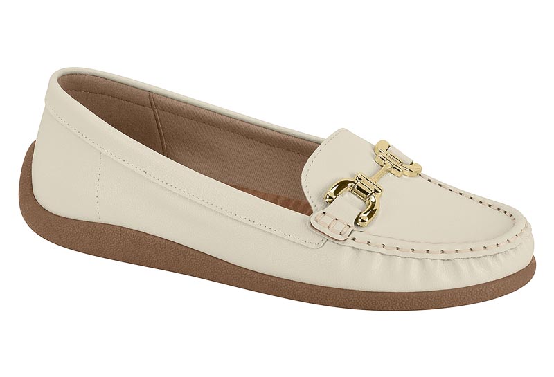 Mocasín Plano Napa Floather con Herraje Dorado Blanco Off Modare