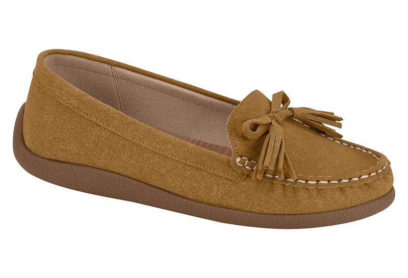 Mocasín Tipo Antifaz Borlas Gamuza Caramelo Modare