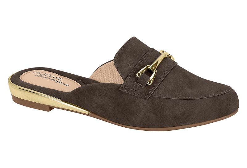 Mule Mocasín Con Herraje Napa Veluna Chocolate Modare