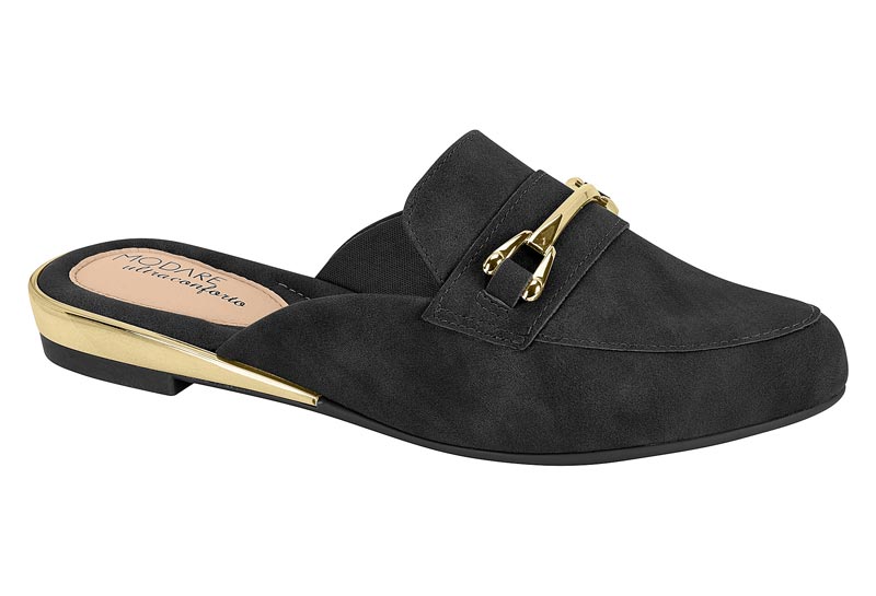 Mule Mocasín Conforto Napa Veluna Negro Herraje Dorado Modare