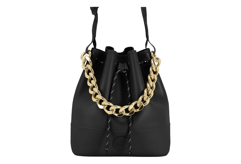 Zapato: Bolso Cubeta Cadena Dorada Moleca Negro/Oro