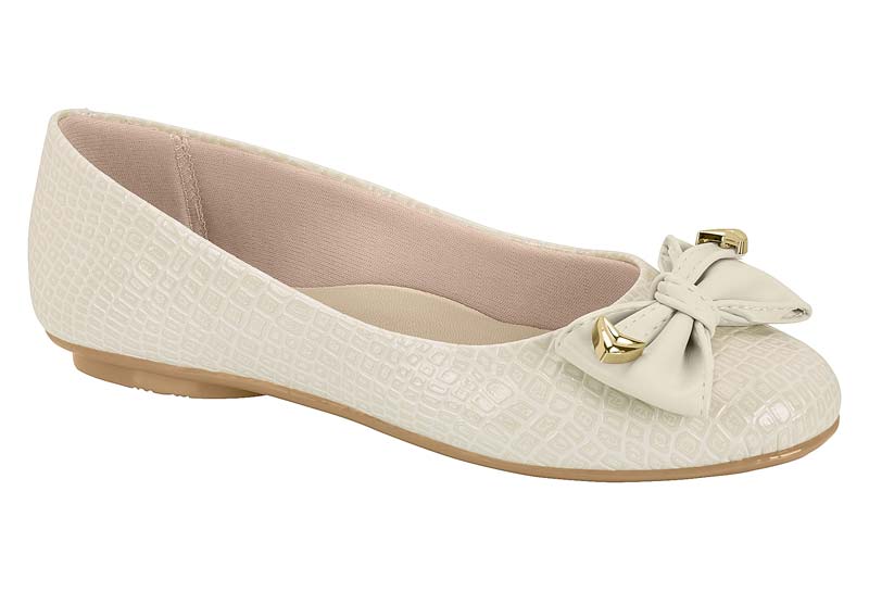 Balerina Verniz Croco Moño Dorado Moleca Blanco Off