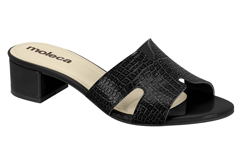 Sandalia Tacón Bloque Textura Croco Negro Moleca