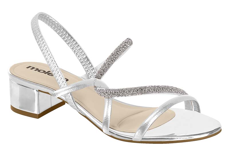 Sandalia Plata Glitter Metalizada Tacón Bloque Moleca