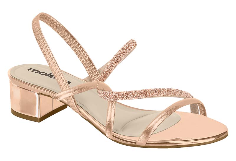 Sandalia Tacón Bloque Glitter Oro Rosado Moleca