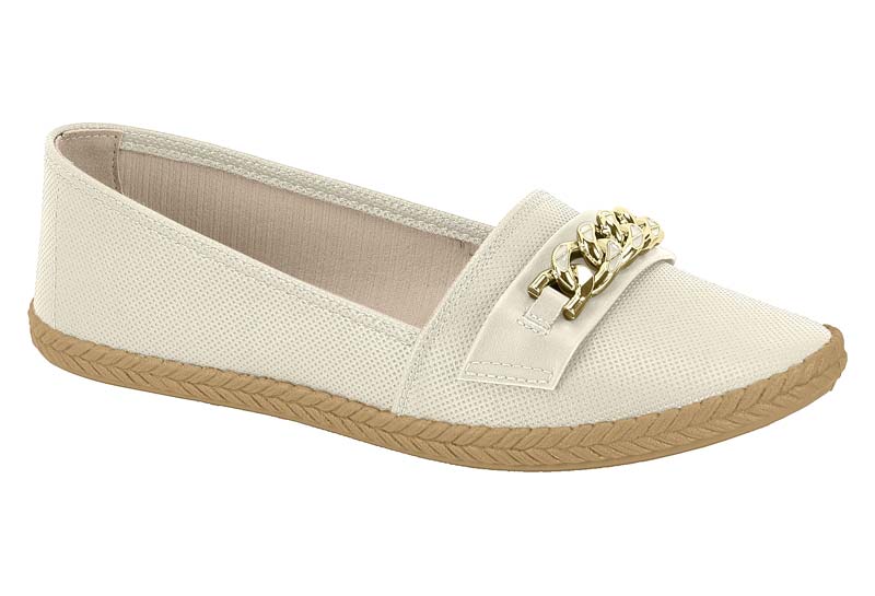 Mocasín Plano Napa con Cadena Dorada Off-White Moleca