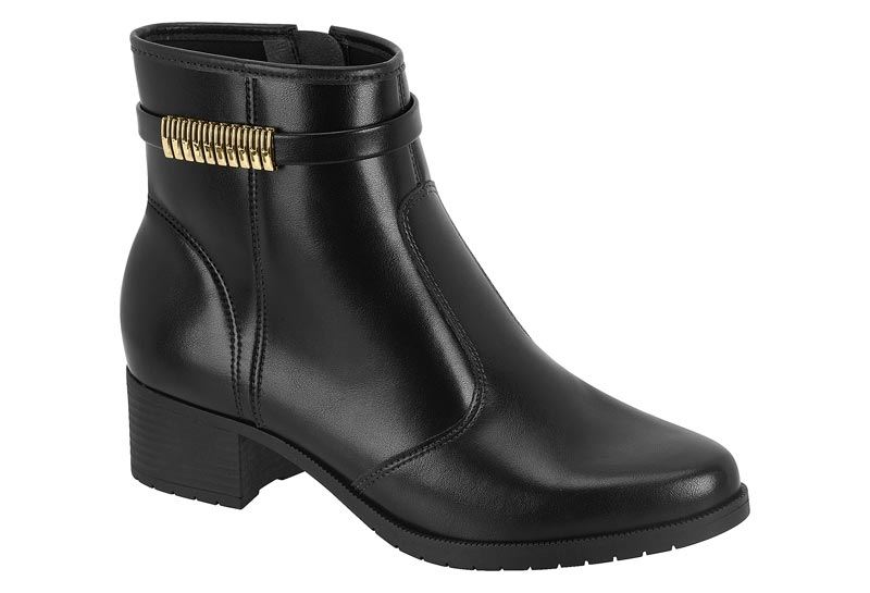 Botín Negro Moleca Napa Genebra Tacón Bloque Detalle Dorado