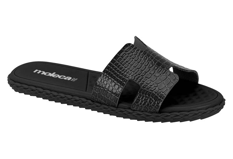 Sandalia Slide Verniz Croco Negro Moleca