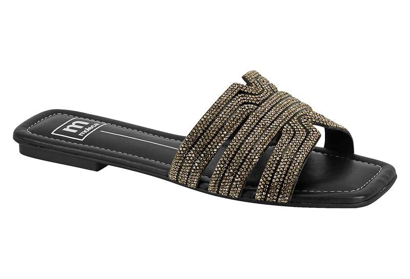 Sandalia Plana con Strass Dorado Punta Cuadrada Moleca