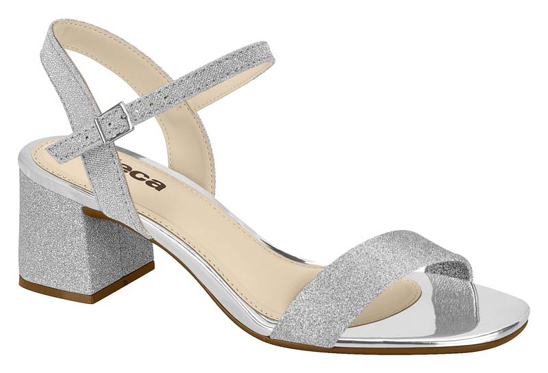 Sandalia Tacón Bloque Glitter Plata Moleca