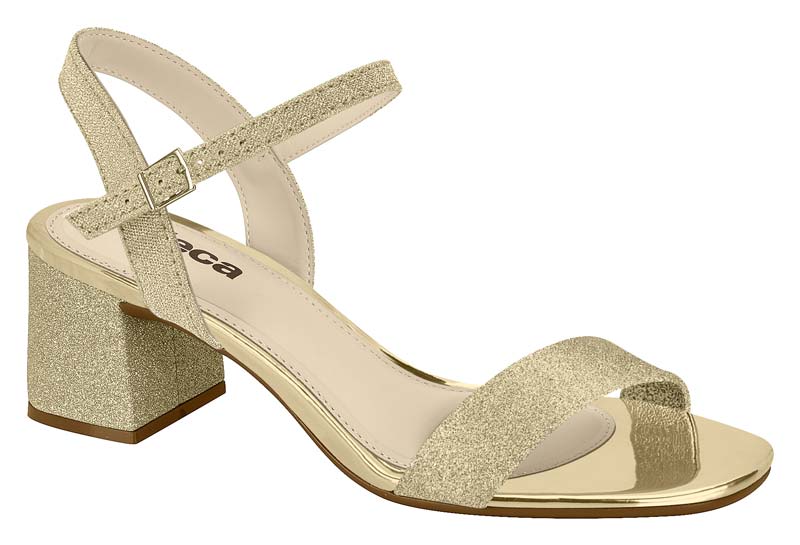 Sandalia Tacón Bloque Glitter Dorado Moleca