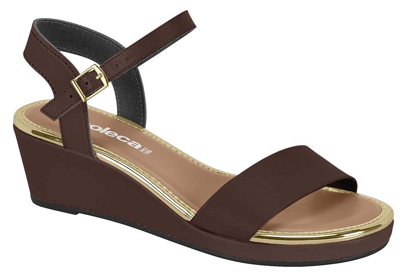 Sandalia Cuña Napa Turim Chocolate con Detalles Dorados Moleca