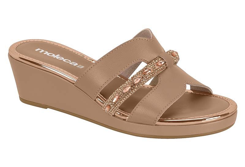 Sandalia de Cuña Napa Nude con Tiras Sparkle Moleca