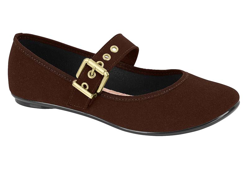 Balerina Mary Jane Camurca Chocolate Moleca