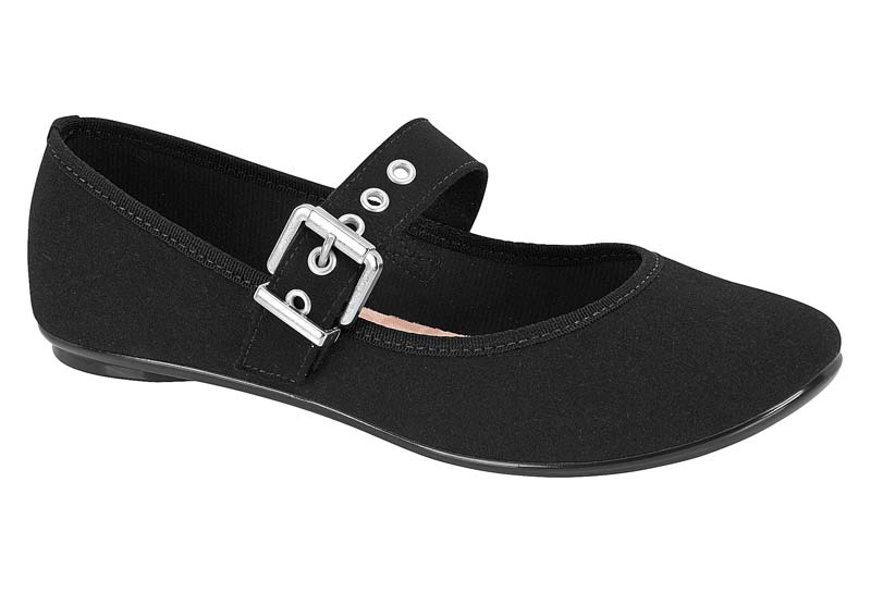 Balerina Estilo Mary Jane Camurca Flex Negra Moleca