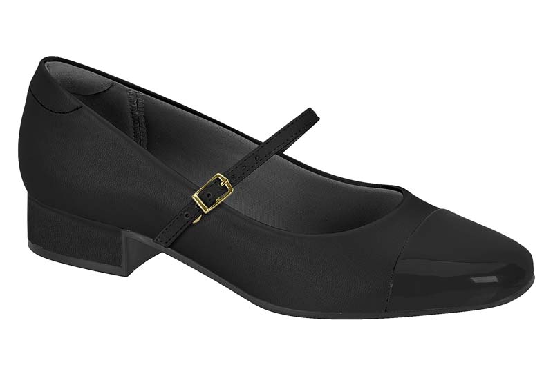 Zapatilla Mary Jane Correa Punta Verniz Bloque Negro Moleca