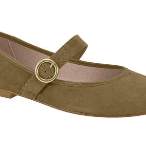 Balerina Mary Jane Camurça Olive con Hebilla Moleca