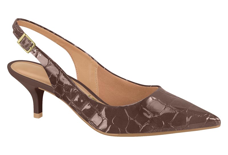 Zapatilla Destalonada Kitten Verniz Croco Chocolate Vizzano