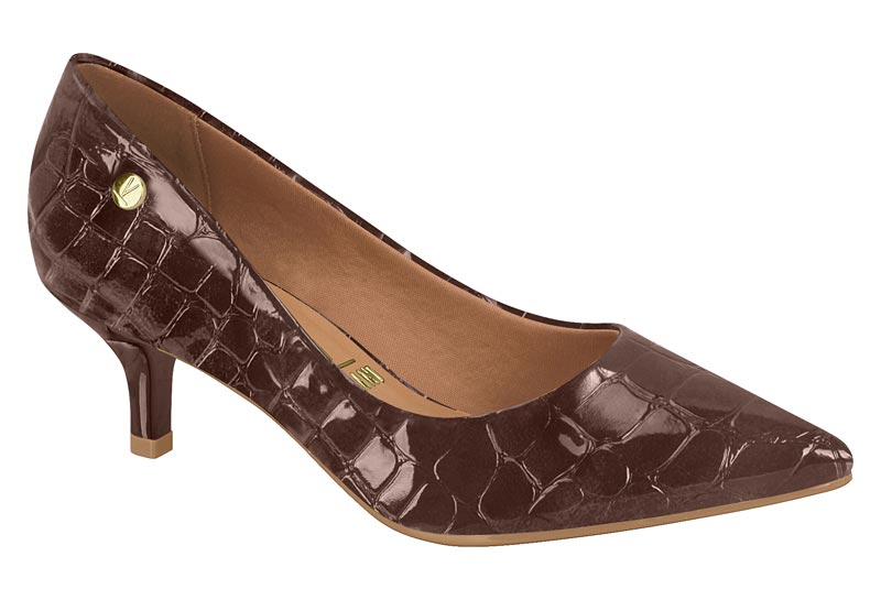 Zapatilla Kitten Tacón Croco Charol Chocolate Vizzano