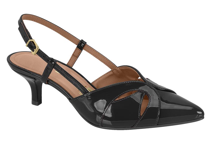 Zapatilla Destalonada Charol Negro Detalles Calados Vizzano