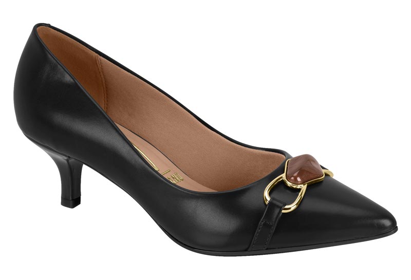 Zapatilla Kitten Heel Napa Negra Vizzano con Herraje Oro