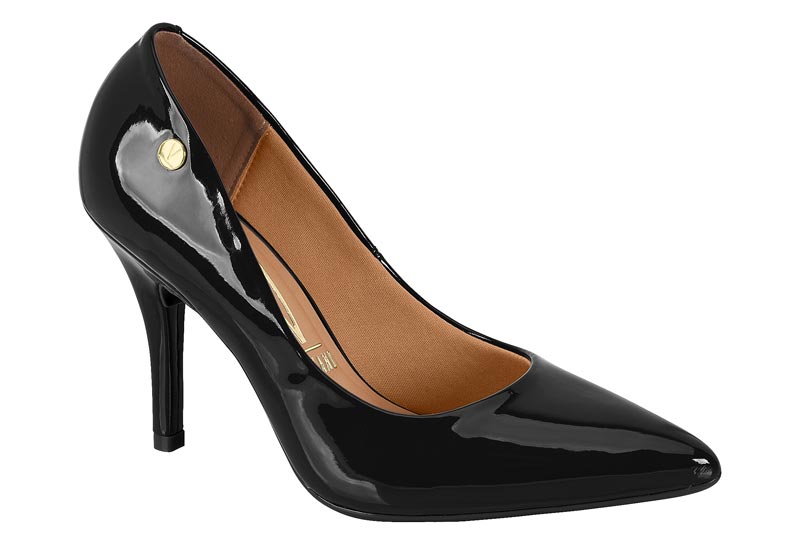 Zapatilla Charol Negro Punta Fina Aguja Vizzano