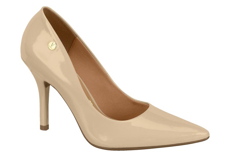 Zapatilla Tacón Aguja Charol Beige Punta Fina Vizzano