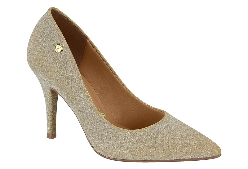 Zapatilla Tacón Aguja Glitter Dorado Vizzano