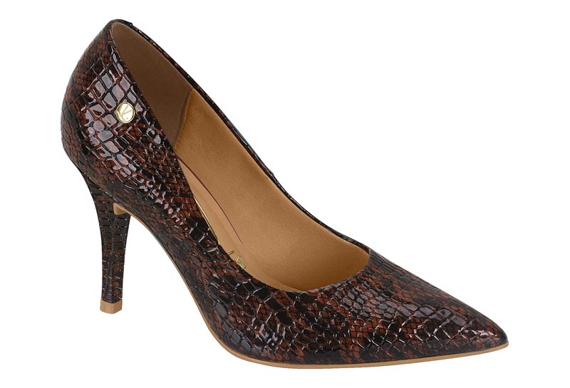 Zapatilla Vizzano Punta Fina Tacón Aguja Verniz Cobra Café