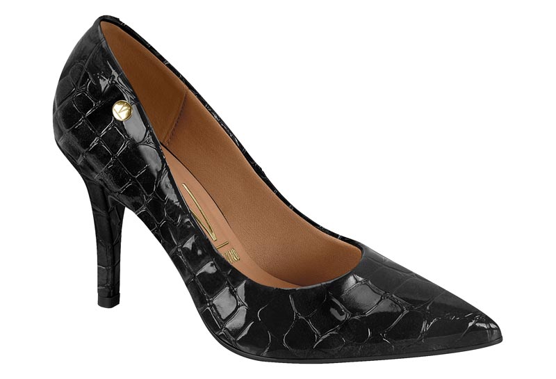 Zapatilla Stiletto Punta Fina Charol Croco Negro Vizzano