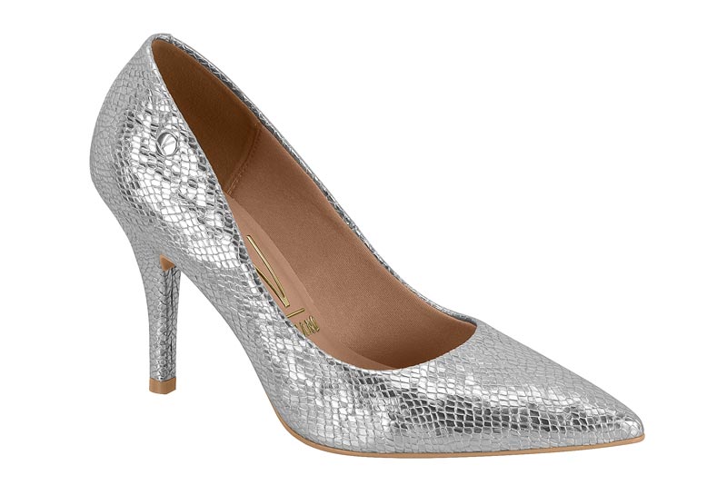 Zapatilla Stiletto Metalizada Pitón Plata Vizzano