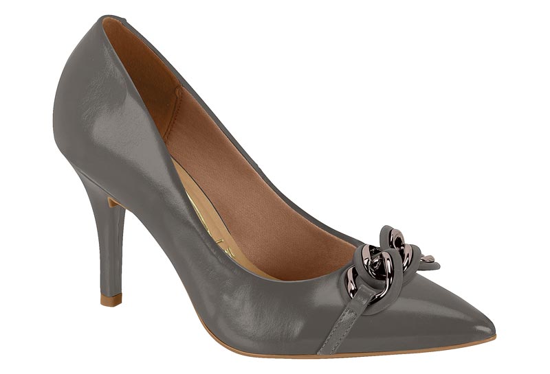 Zapatilla de Aguja Punta Fina con Cadena Gris Vizzano