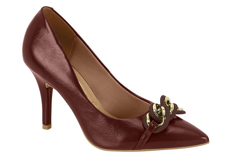 Zapatilla Aguja Cadena Napa Carmín Punta Fina Vizzano