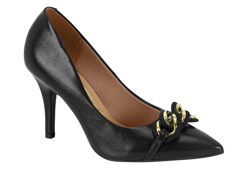 Zapatilla Tacón Aguja Punta Fina Cadena Dorada Vizzano Negro