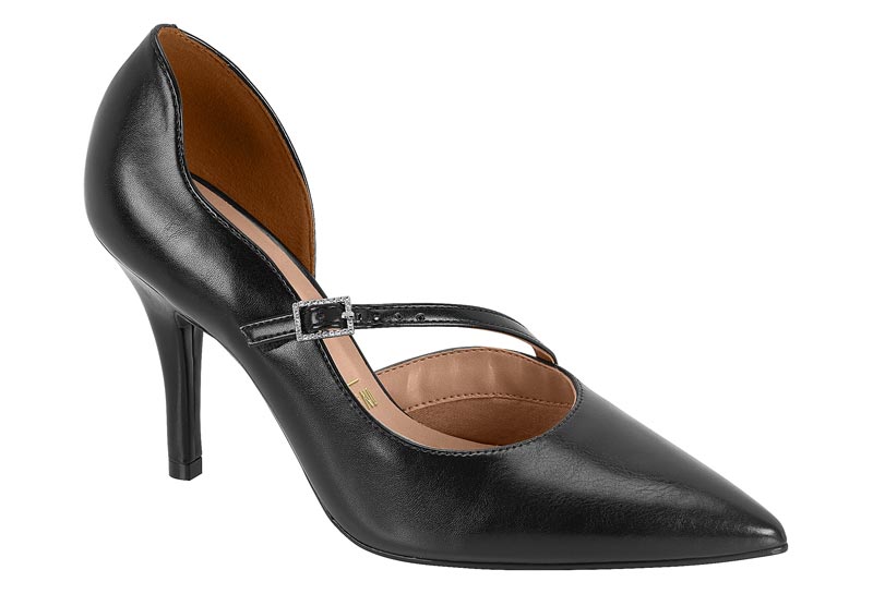 Zapatilla Punta Fina con Correa Napa Negra Vizzano